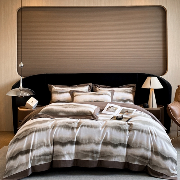 91家纺网 家纺一手货源 找家纺 慕晨 2024新款A类全棉贡缎磨毛数码印花高级宽边简奢款中高端四件套直播爆款 生之水