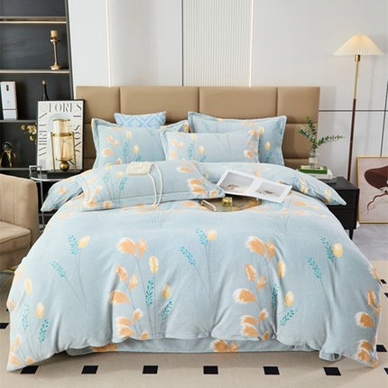 卡迪亚 2024新款全消光牛奶绒印花四件套 芦苇花