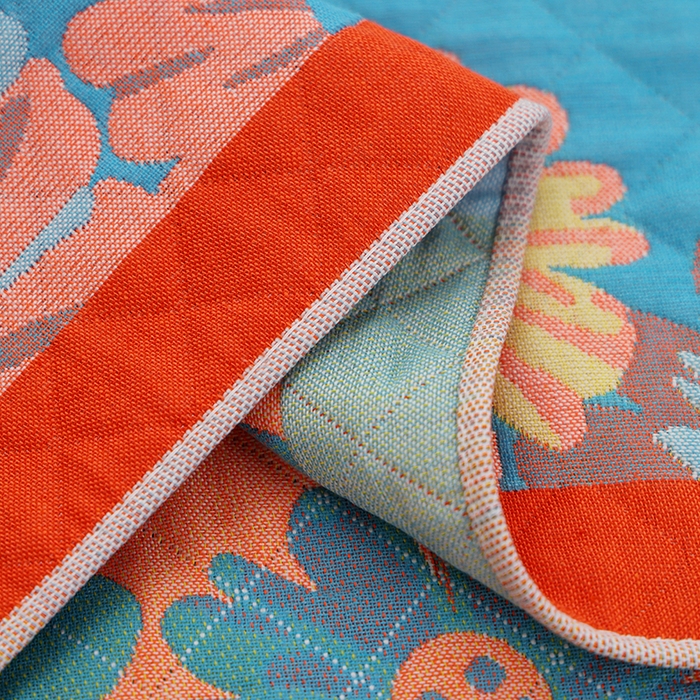 91家纺网 家纺一手货源 找家纺 朴尔家纺-毛巾被 2024新款全棉色织提花宽边定位四层纱布枕巾 春色满园-橘