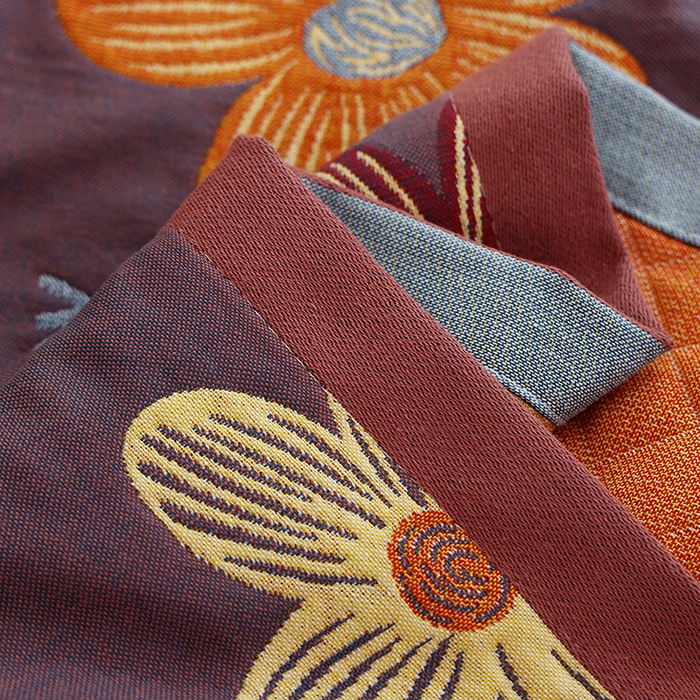 91家纺网 家纺一手货源 找家纺 朴尔家纺-毛巾被 2024新款色织定位提花纯棉四层纱布枕巾 花开忘忧-咖