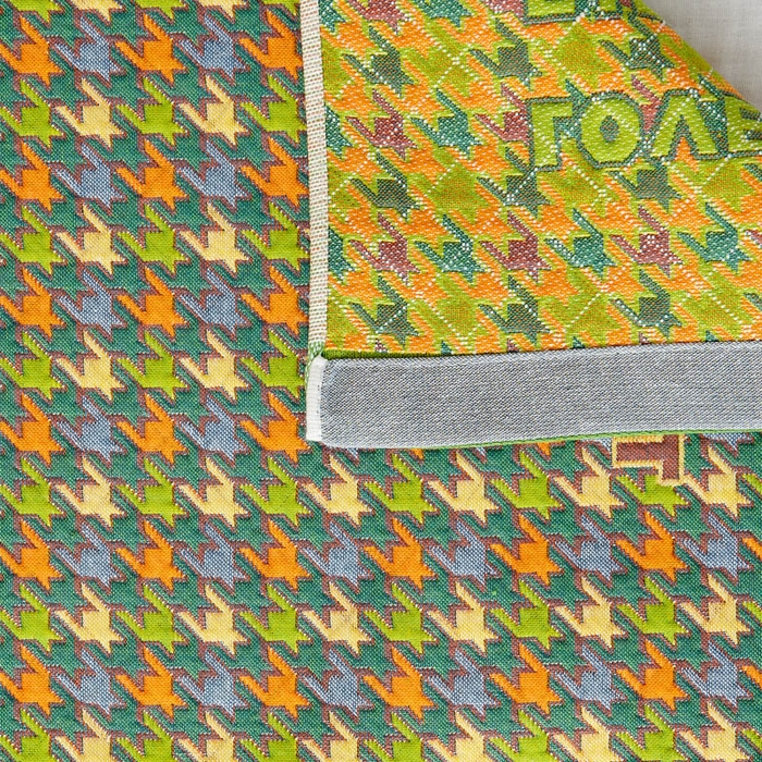 91家纺网 家纺一手货源 找家纺 朴尔家纺-毛巾被 2024新款全棉四层纱布色织提花宽边时尚枕巾系列 千鸟小熊-绿