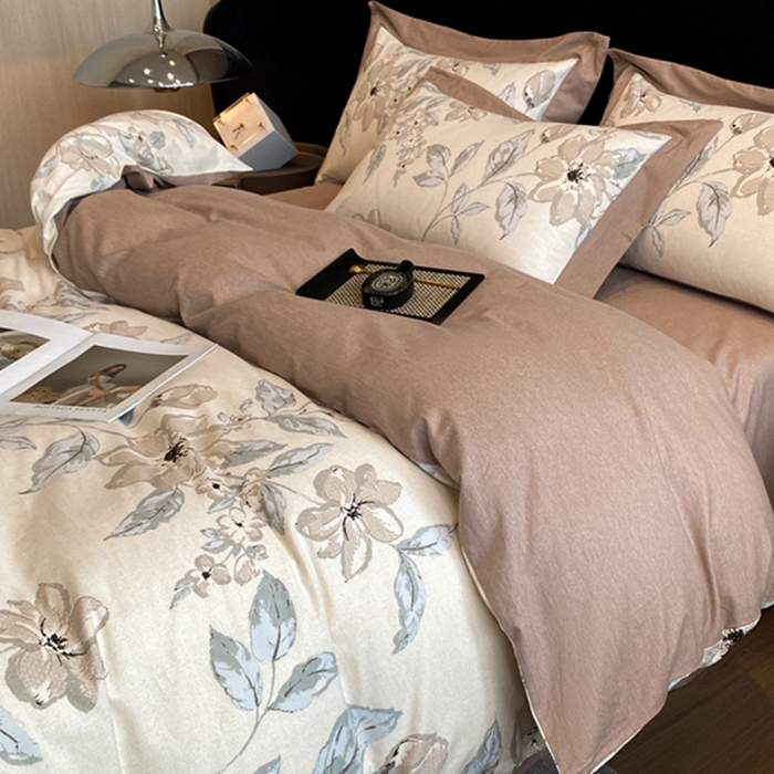 91家纺网 家纺一手货源 找家纺 慕晨 2024新款A类全棉贡缎磨毛数码印花高级宽边简奢款中高端四件套直播爆款 山竹月