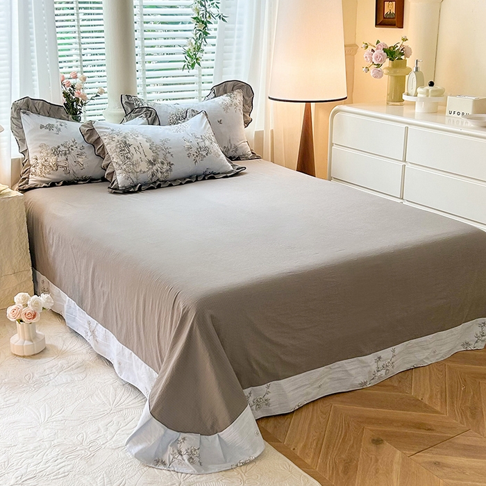 91家纺网 家纺一手货源 找家纺 韩约家纺 2025新款1针织棉皱皱纱床单款夏凉被春秋被冬被四件套 巴克庄园