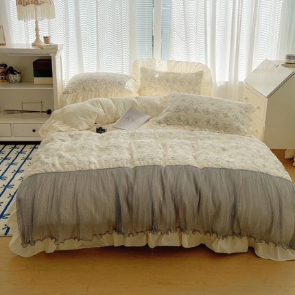 91家纺网 家纺一手货源 找家纺 （总）轻奢坊 2024新款水洗棉剪花四件套-古韵蝶音