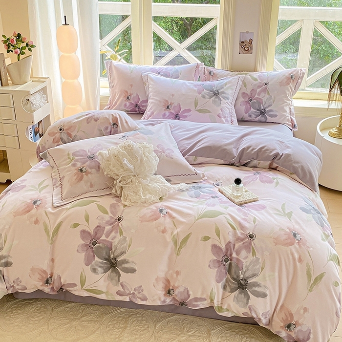 91家纺网 家纺一手货源 找家纺 宜家坊 2024秋冬新款全棉超柔加厚生态磨毛四件套 叶颜