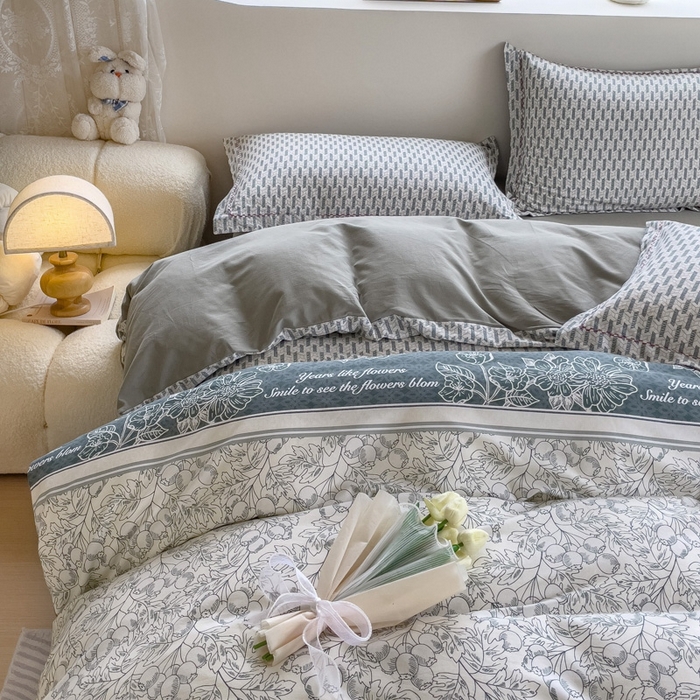 91家纺网 家纺一手货源 找家纺 宜家坊 2024秋冬新款全棉超柔加厚生态磨毛四件套 倾城花语-绿