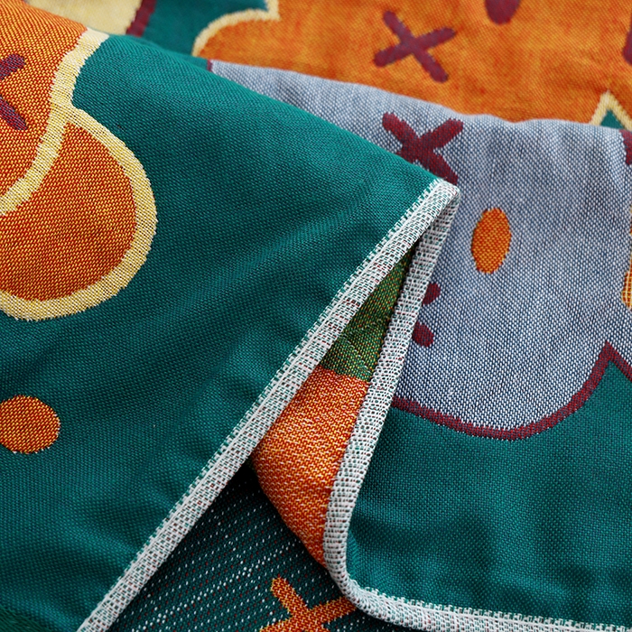 91家纺网 家纺一手货源 找家纺 朴尔家纺-毛巾被 2024新款色织定位提花纯棉四层纱布枕巾 百变熊仔-绿