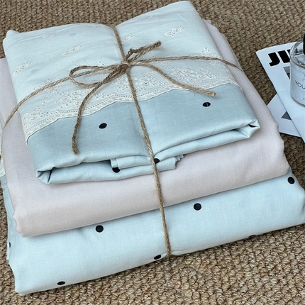 2024新款全棉印花双层纱四件套--蕾丝花边款 海盐拿铁