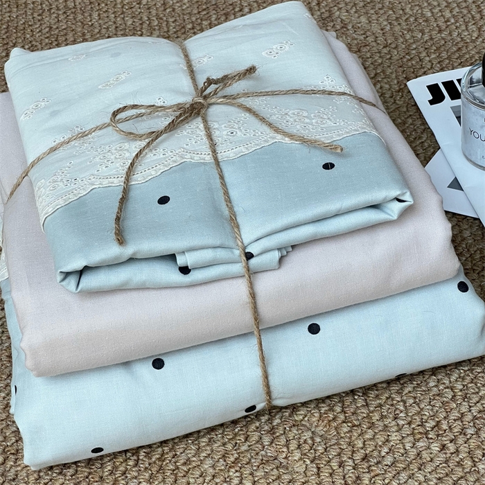 91家纺网 家纺一手货源 找家纺 2024新款全棉印花双层纱四件套--蕾丝花边款 海盐拿铁