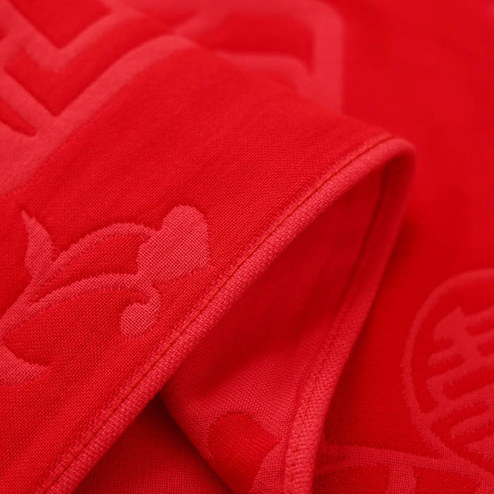 91家纺网 家纺一手货源 找家纺 2024新款全棉六层纱布大红色婚庆加厚透气枕巾52*78cm一对 恩爱百年