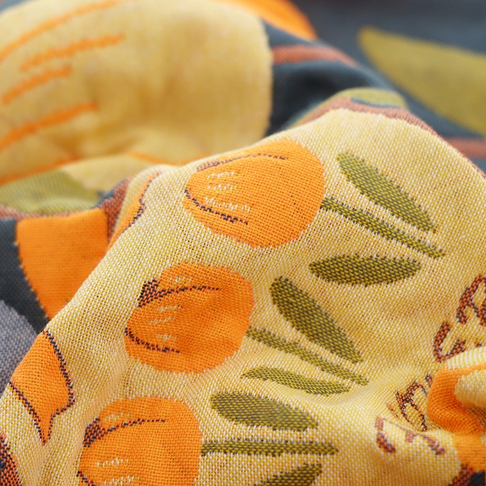 91家纺网 家纺一手货源 找家纺 朴尔家纺-毛巾被 2024新款色织定位提花纯棉四层纱布枕巾 浪漫郁金香-藏青