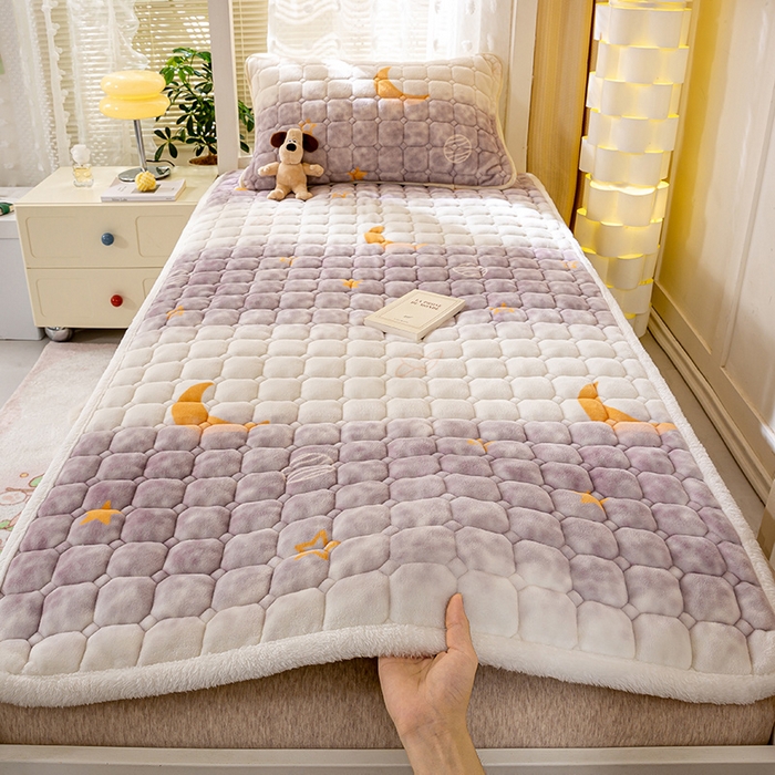 91家纺网 家纺一手货源 找家纺 眠势力 2025牛奶绒学生床垫夹棉加厚秋冬季保暖床褥子印花床护垫 梦幻星空