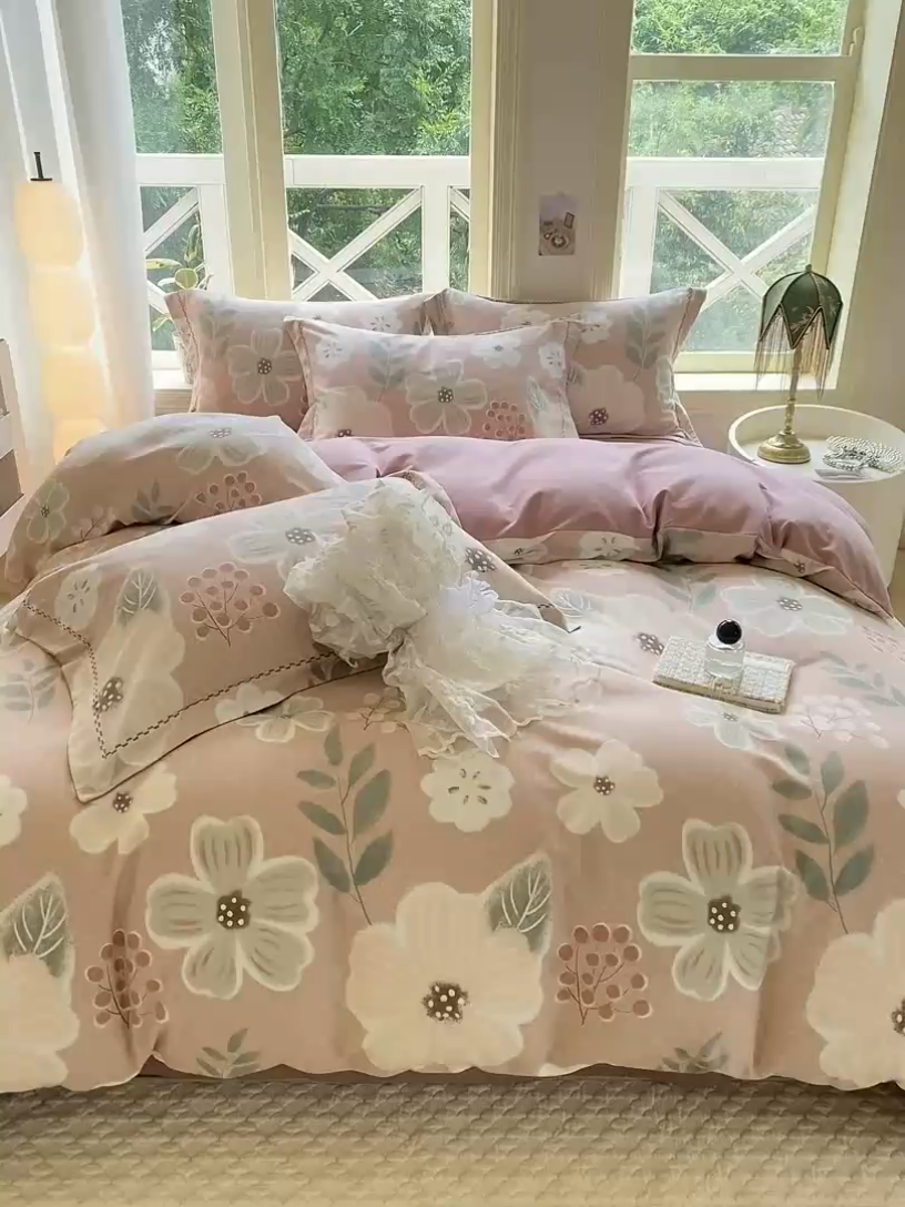 91家纺网 家纺一手货源 找家纺 宜家坊 2024秋冬新款全棉超柔加厚生态磨毛四件套 幽兰