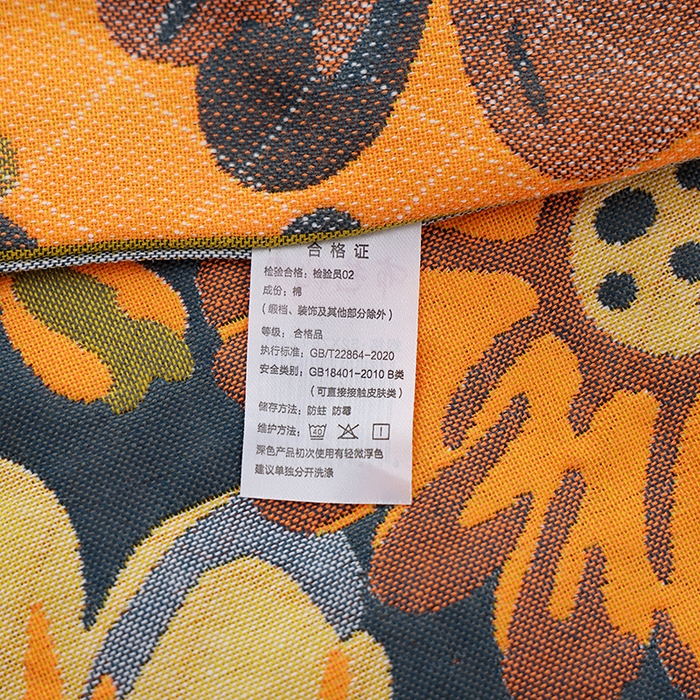 91家纺网 家纺一手货源 找家纺 朴尔家纺-毛巾被 2024新款色织定位提花纯棉四层纱布枕巾 油画花园-藏青