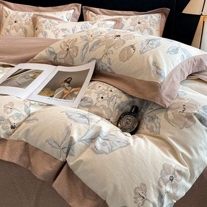 91家纺网 家纺一手货源 找家纺 慕晨 2024新款A类全棉贡缎磨毛数码印花高级宽边简奢款中高端四件套直播爆款 山竹月