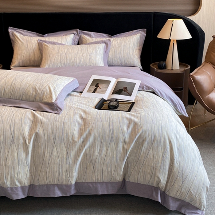 91家纺网 家纺一手货源 找家纺 慕晨 2024新款A类全棉贡缎磨毛数码印花高级宽边简奢款中高端四件套直播爆款 寻意