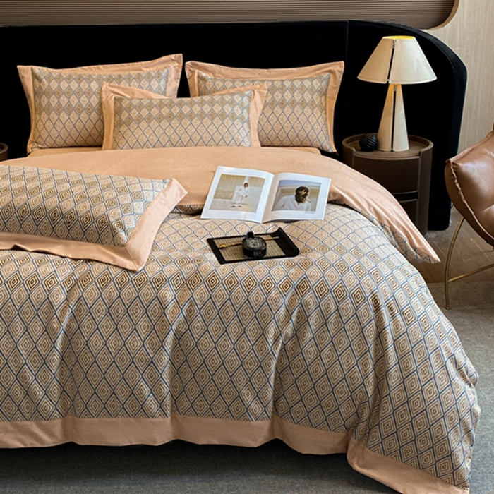 91家纺网 家纺一手货源 找家纺 慕晨 2024新款A类全棉贡缎磨毛数码印花高级宽边简奢款中高端四件套直播爆款 澜瑶