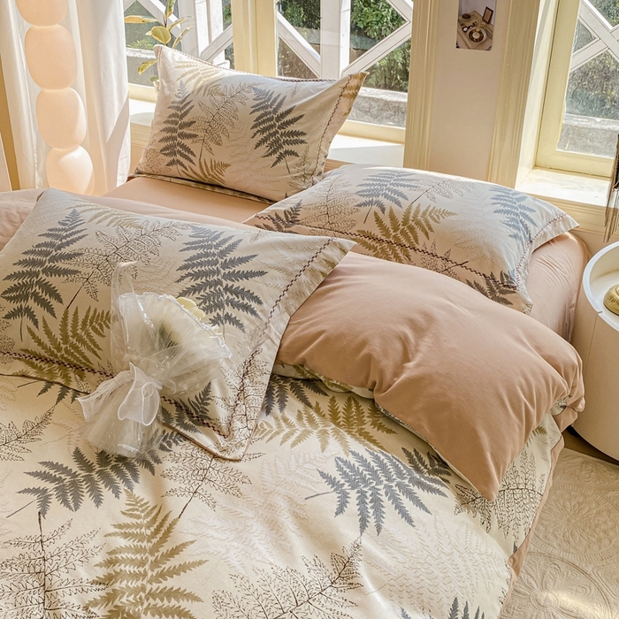 91家纺网 家纺一手货源 找家纺 宜家坊 2024秋冬新款全棉超柔加厚生态磨毛四件套 叶语柔情