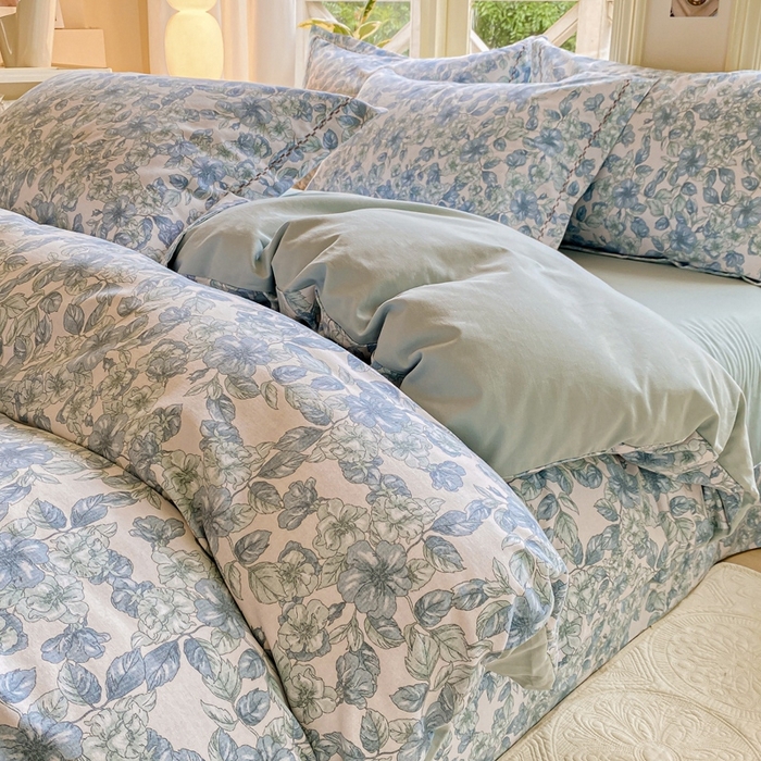 91家纺网 家纺一手货源 找家纺 宜家坊 2024秋冬新款全棉超柔加厚生态磨毛四件套 轻轻丝语-蓝