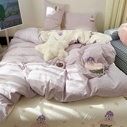 91家纺网 家纺一手货源 找家纺 （总）柚子 2024新款全棉水洗印加绣小可爱四件套