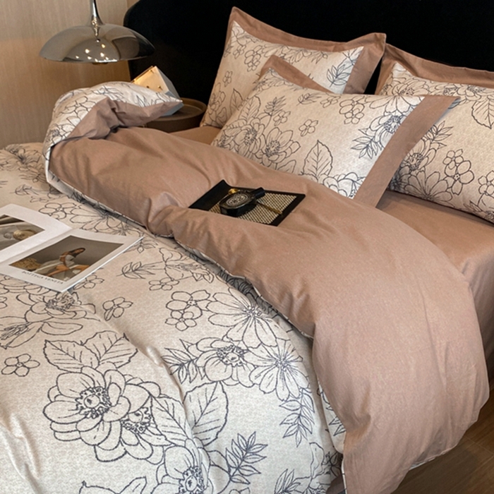 91家纺网 家纺一手货源 找家纺 慕晨 2024新款A类全棉贡缎磨毛数码印花高级宽边简奢款中高端四件套直播爆款 茉娜