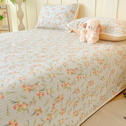 91家纺网 家纺一手货源 找家纺 玉海棠 玉海棠 2024新款针织棉加绒床盖 蜜桃-绿