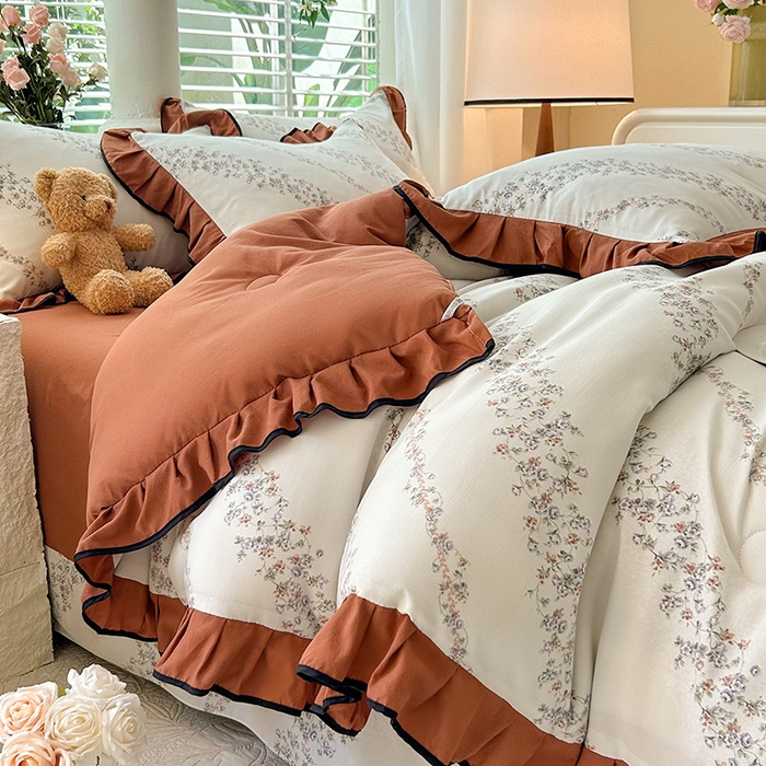 91家纺网 家纺一手货源 找家纺 韩约家纺 2025新款1针织棉皱皱纱床单款夏凉被春秋被冬被四件套 栖息