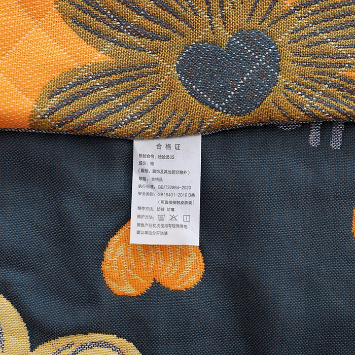 91家纺网 家纺一手货源 找家纺 朴尔家纺-毛巾被 2024新款色织定位提花纯棉四层纱布枕巾 花开忘忧-藏青