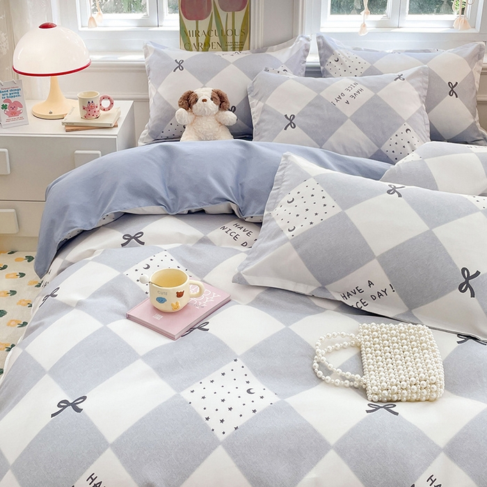 91家纺网 家纺一手货源 找家纺 世爵家纺 2025新款亲肤印花磨毛四件套 棋盘格