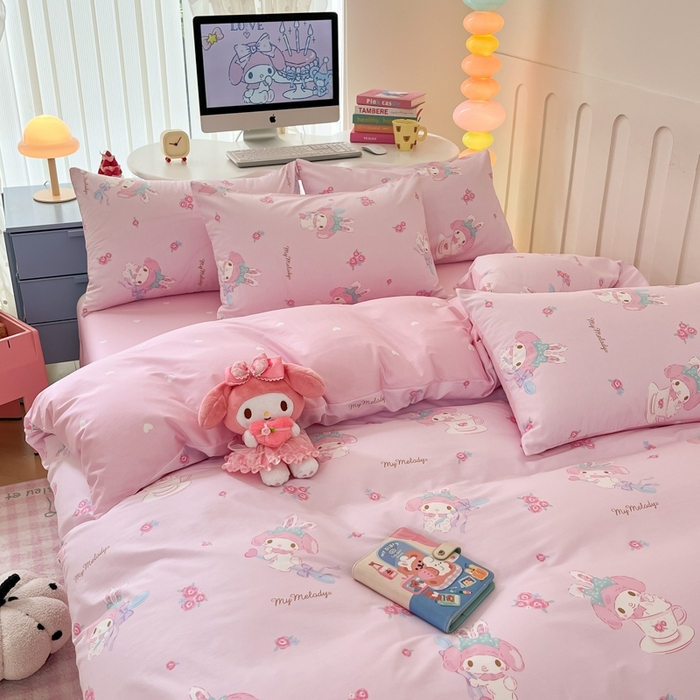 91家纺网 家纺一手货源 找家纺 曼之夏 2024新款全棉三丽鸥卡通四件套 魔法美乐蒂