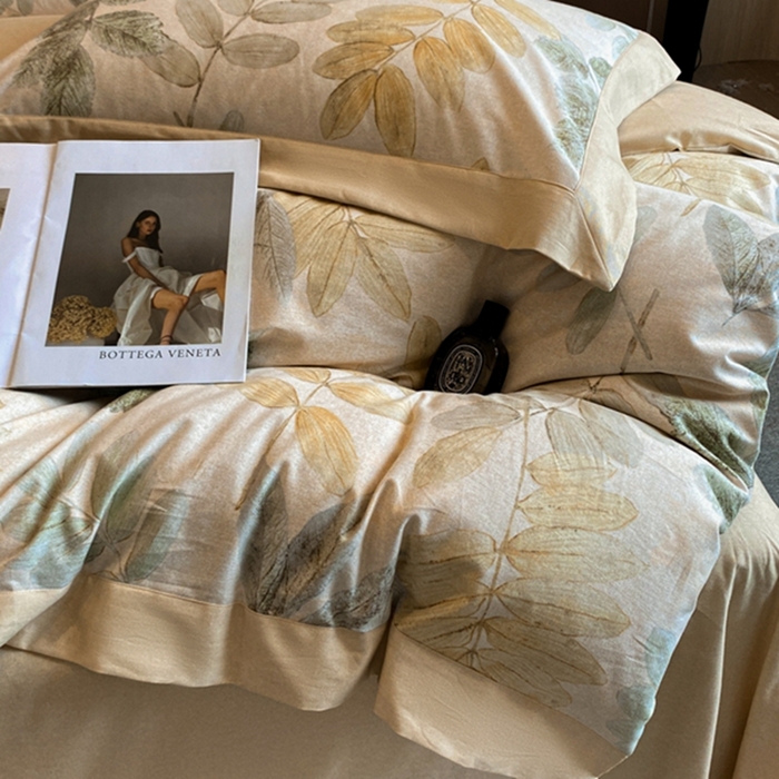 91家纺网 家纺一手货源 找家纺 慕晨 2024新款A类全棉贡缎磨毛数码印花高级宽边简奢款中高端四件套直播爆款 春派