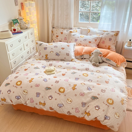 91家纺网 家纺一手货源 找家纺 2024新款高克重牛奶绒四件套-自然光 趣味小屋