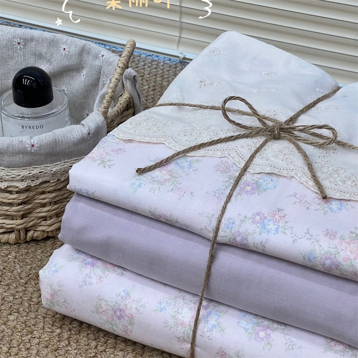 91家纺网 家纺一手货源 找家纺 2024新款全棉印花双层纱四件套--蕾丝花边款 茱丽叶