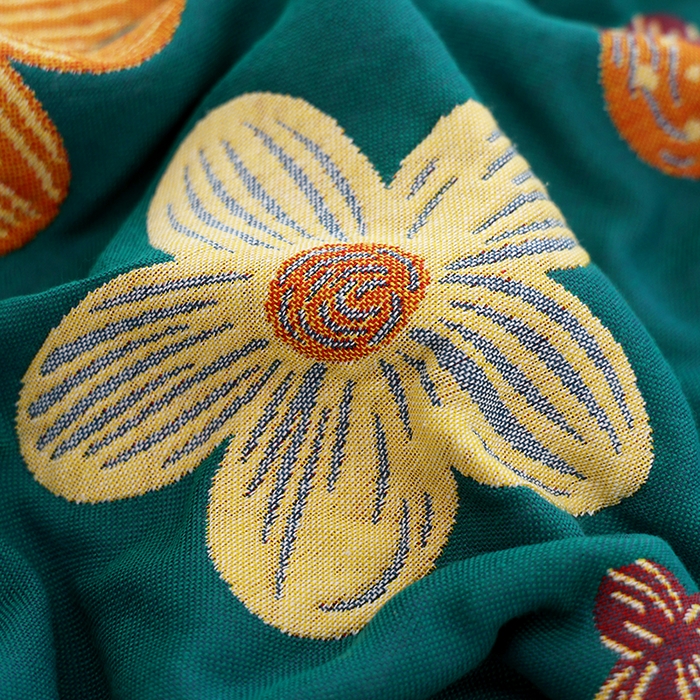 91家纺网 家纺一手货源 找家纺 朴尔家纺-毛巾被 2024新款色织定位提花纯棉四层纱布枕巾 花开忘忧-绿