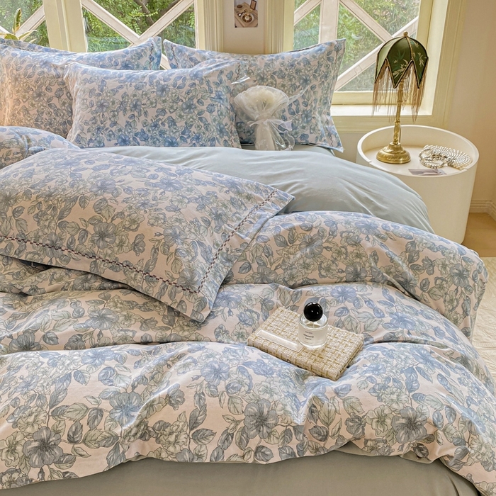 91家纺网 家纺一手货源 找家纺 宜家坊 2024秋冬新款全棉超柔加厚生态磨毛四件套 轻轻丝语-蓝