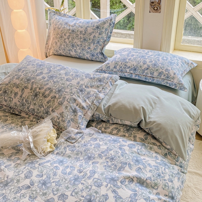 91家纺网 家纺一手货源 找家纺 宜家坊 2024秋冬新款全棉超柔加厚生态磨毛四件套 轻轻丝语-蓝