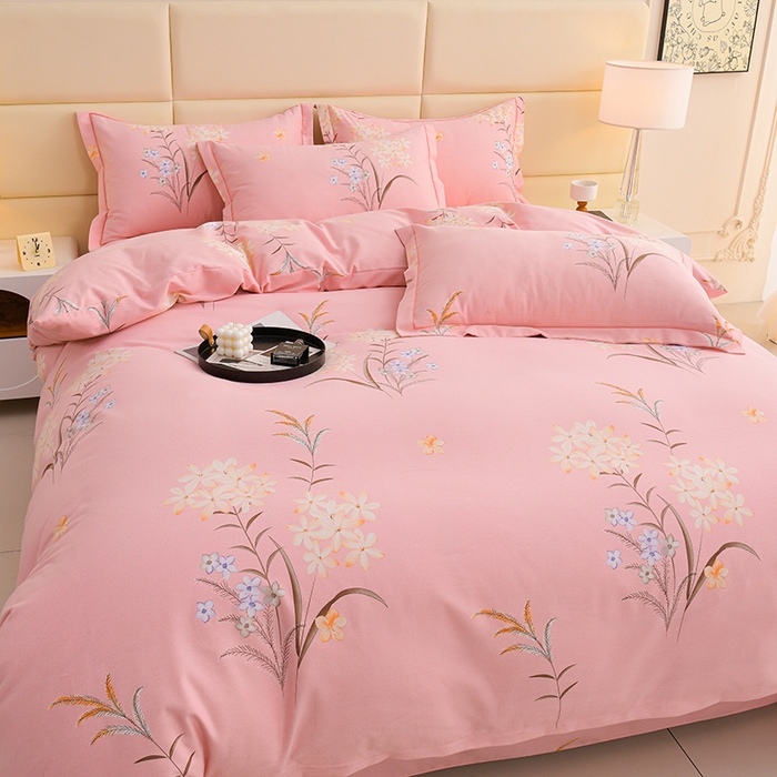 91家纺网 家纺一手货源 找家纺 润淳 2025新直播加厚活性磨毛四件套纯棉三件套 玉立满枝-粉