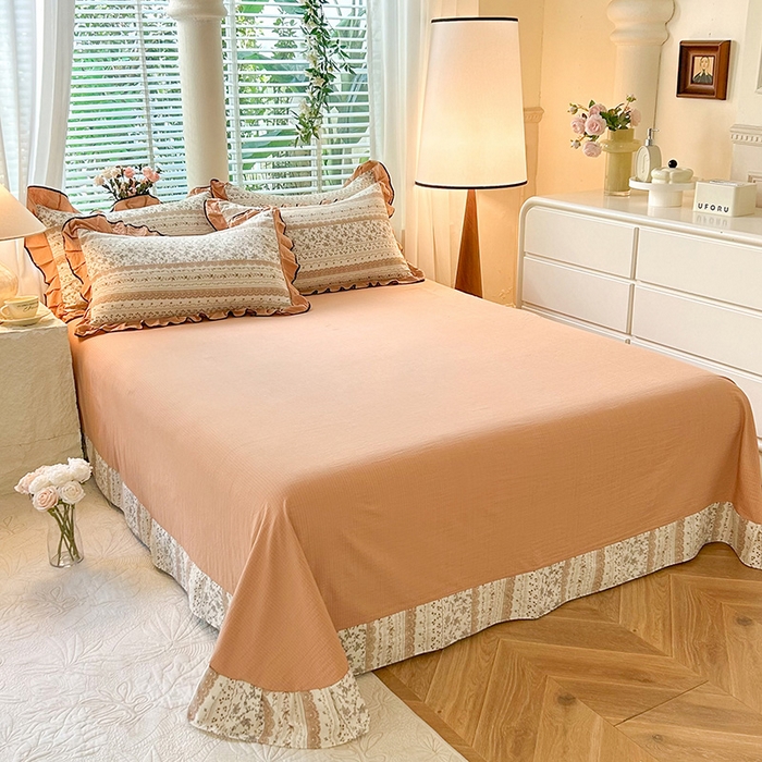 91家纺网 家纺一手货源 找家纺 韩约家纺 2025新款1针织棉皱皱纱床单款夏凉被春秋被冬被四件套 陌上花