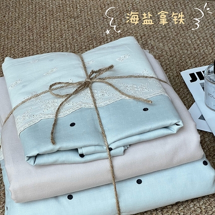 91家纺网 家纺一手货源 找家纺 （总）2024新款全棉印花双层纱四件套--蕾丝花边款