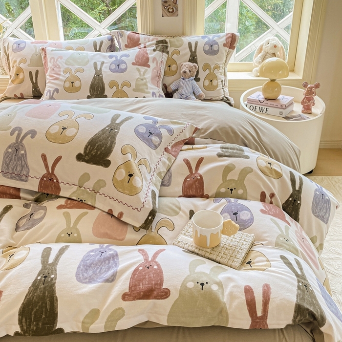 91家纺网 家纺一手货源 找家纺 宜家坊 2024秋冬新款全棉超柔加厚生态磨毛四件套 妮可