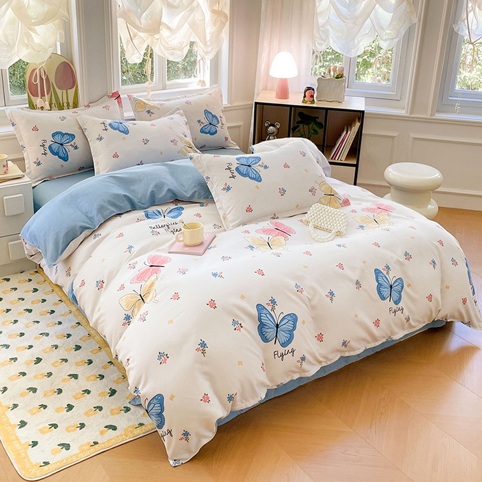 91家纺网 家纺一手货源 找家纺 世爵家纺 2025新款亲肤印花磨毛四件套 游园戏蝶