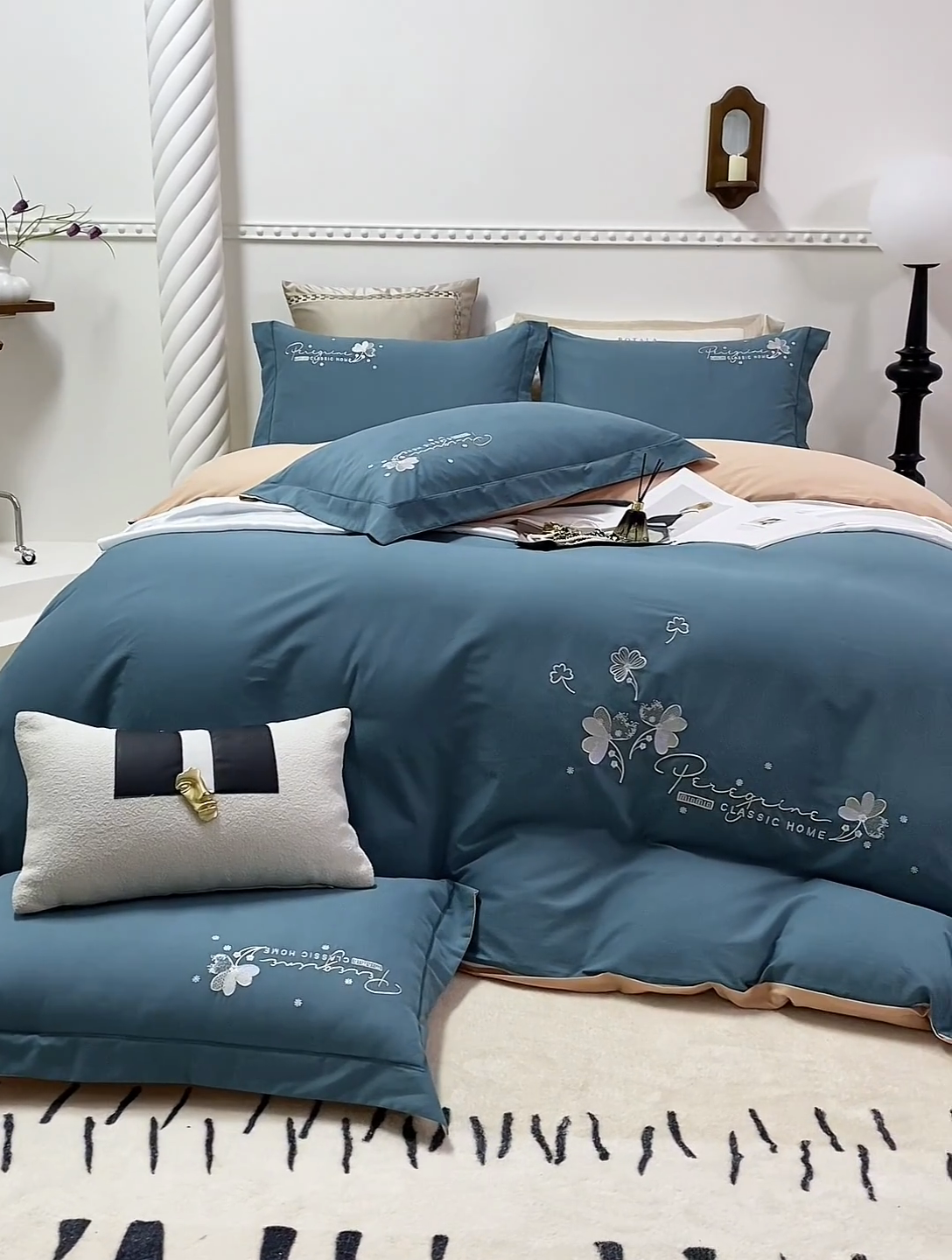 91家纺网 家纺一手货源 找家纺 U品汇 2024新品生态加厚长绒棉纯棉绣花60S全棉磨毛刺绣四件套AB版双面绣花 香芬-孔雀兰