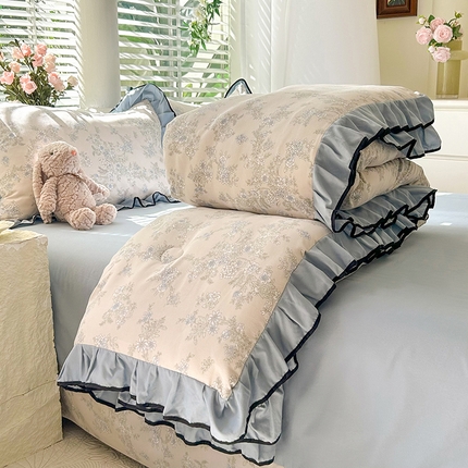 91家纺网 家纺一手货源 找家纺 韩约家纺 2025新款1针织棉皱皱纱床单款夏凉被春秋被冬被四件套 清欢