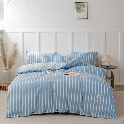 91家纺网 家纺一手货源 找家纺 （总）睡美美家纺 2024新款加厚水洗棉四件套-条纹系列