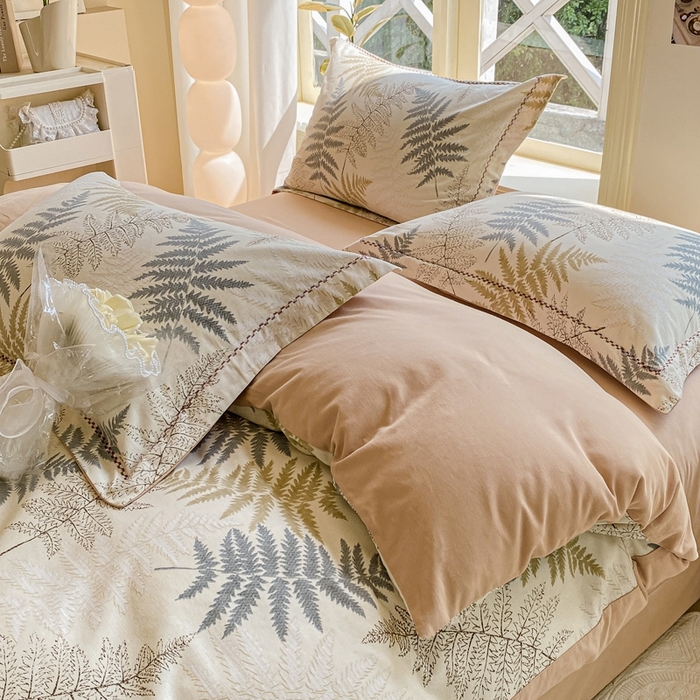 91家纺网 家纺一手货源 找家纺 宜家坊 2024秋冬新款全棉超柔加厚生态磨毛四件套 叶语柔情