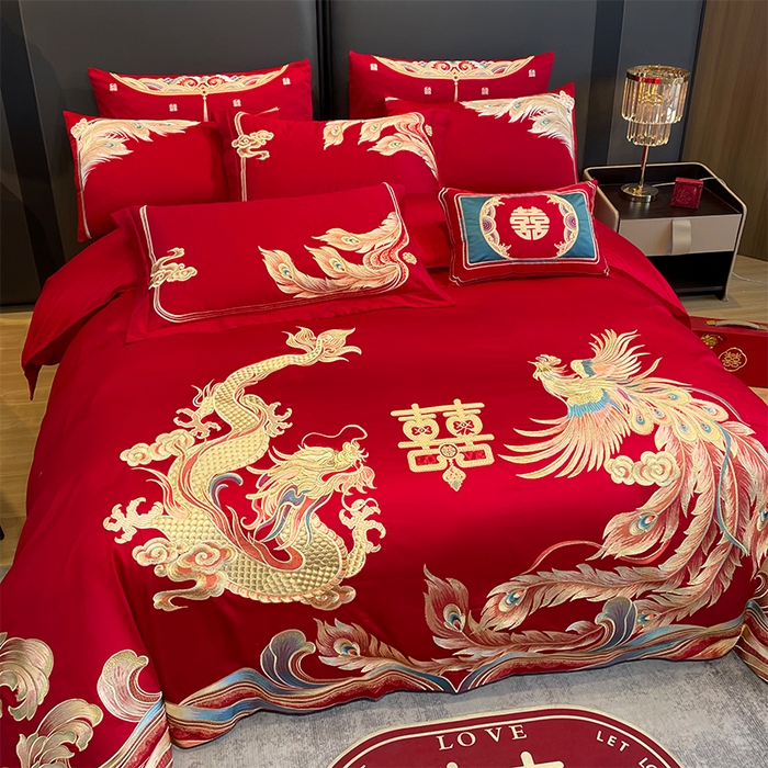 91家纺网 家纺一手货源 找家纺 用心 2024年新款双面磨毛绣花婚庆四件套龙凤唐朝