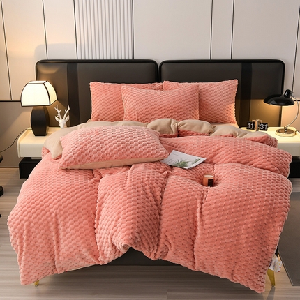 菡宝 2024新款高克重金龟绒纯色提花四件套 玉粉