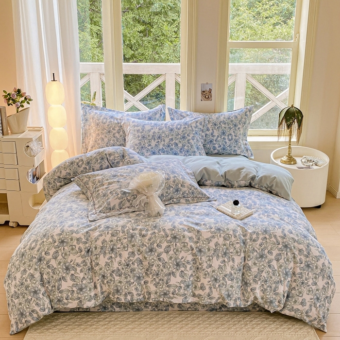 91家纺网 家纺一手货源 找家纺 宜家坊 2024秋冬新款全棉超柔加厚生态磨毛四件套 轻轻丝语-蓝