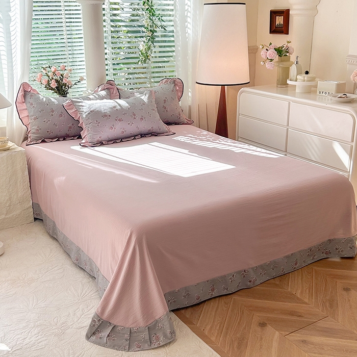 91家纺网 家纺一手货源 找家纺 韩约家纺 2025新款1针织棉皱皱纱床单款夏凉被春秋被冬被四件套 沉香