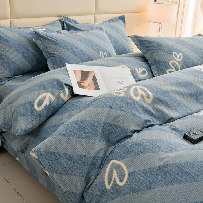 91家纺网 家纺一手货源 找家纺 润淳 2025新直播加厚活性磨毛四件套纯棉三件套 一心一意 蓝